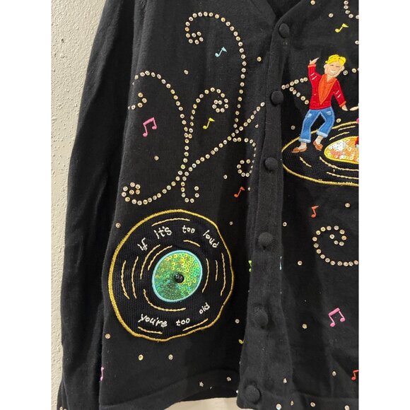 Vintage Berek Sweater Womens L Cardigan music hall of fame Embroidered Appliqué - Picture 5 of 9
